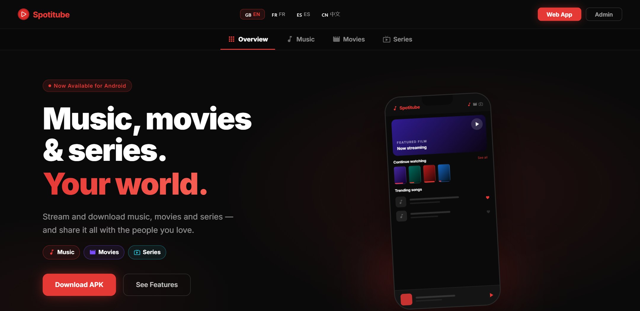 Spotitube web — landing page