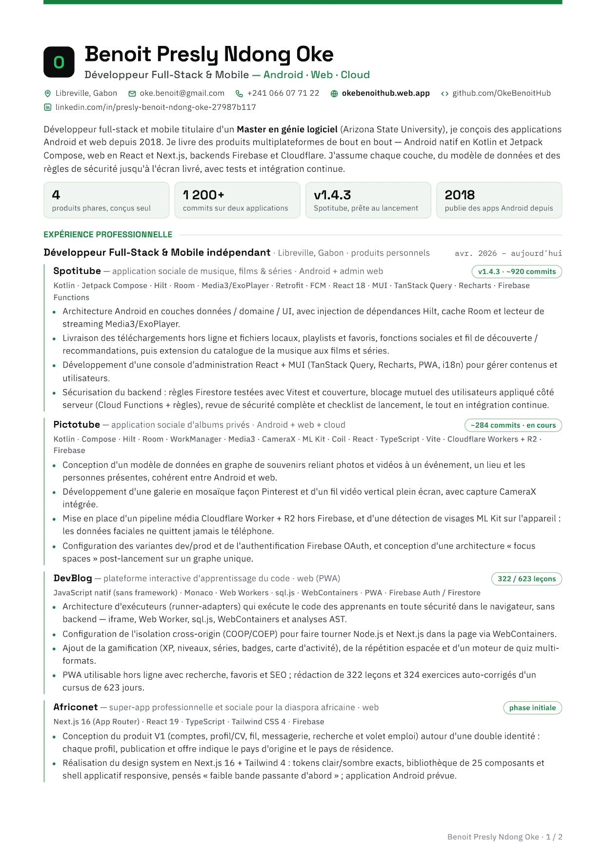 CV — France (Français · A4), page 1 / 2