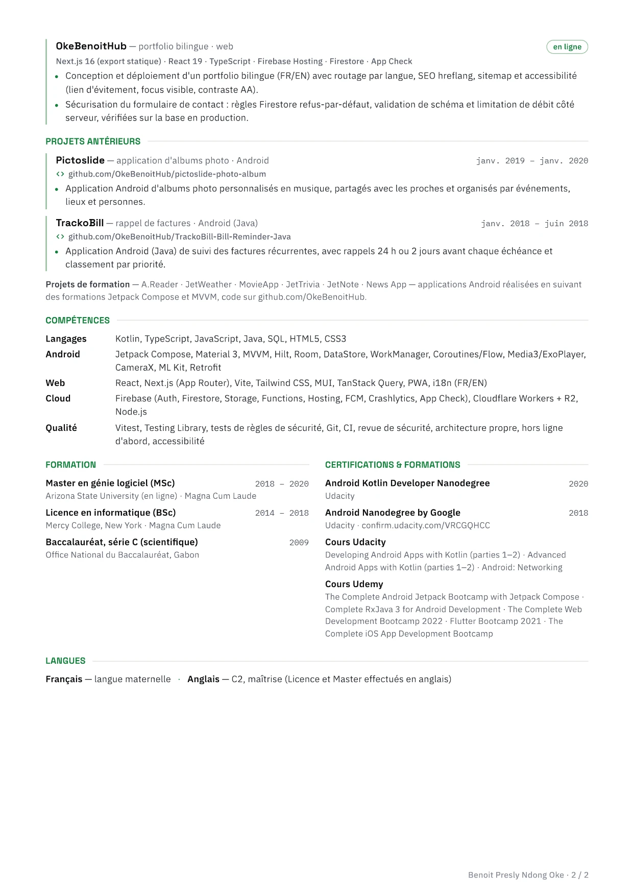 CV — France (Français · A4), page 2 / 2