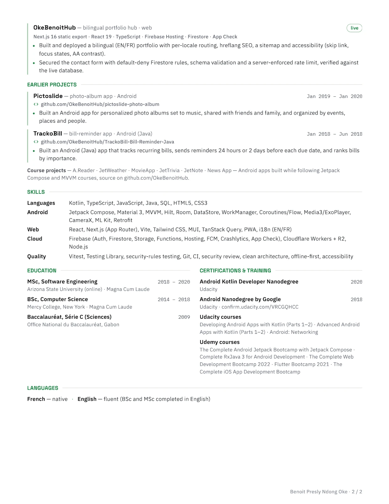 CV — USA (English · US Letter), page 2 / 2